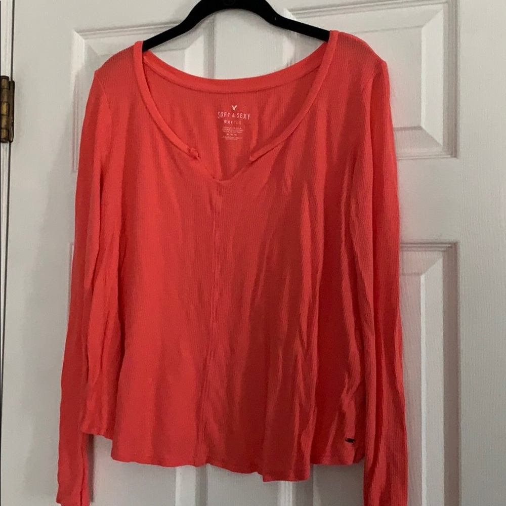 Soft Waffle Long Sleeve Tee in Coral